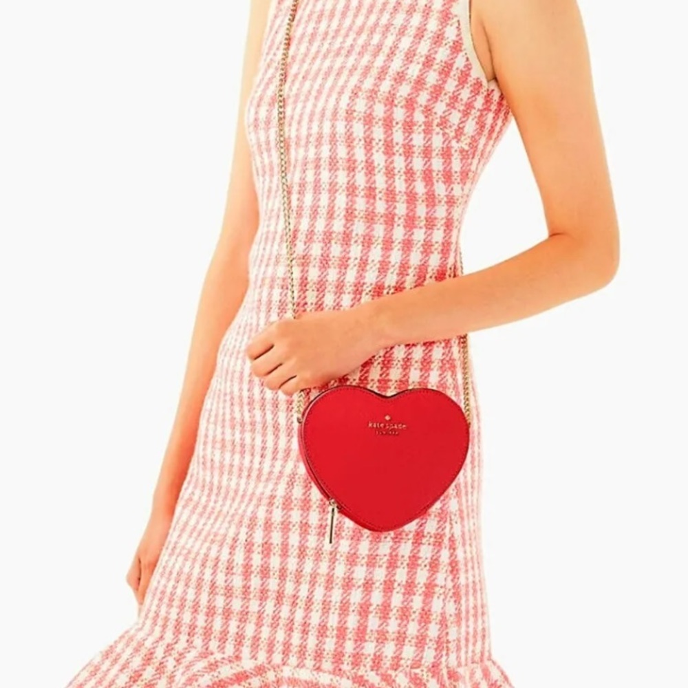 Kate Spade Candied Cherry Red Love Shack Mini Heart Crossbody Purse Chain